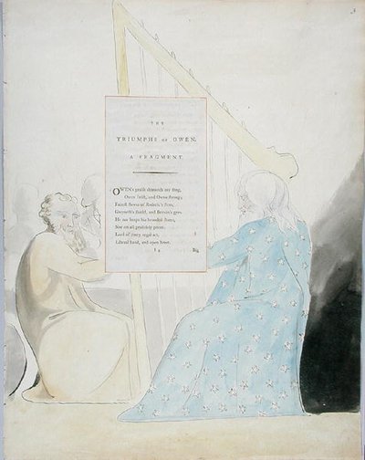 De triomfen van Owen, ontwerp 89 uit The Poems of Thomas Gray, 1797-98 door William Blake